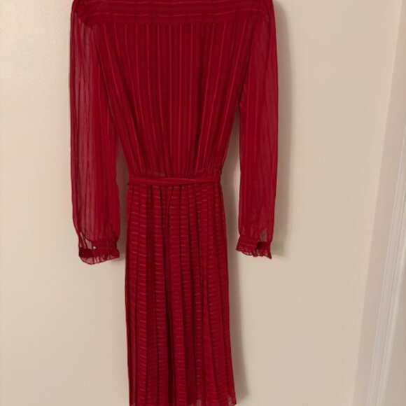Ruby red sheer accordion pleated, classy dress - Picture 3 of 5